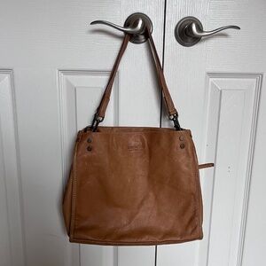 American Leather Co. Tan Brown Cognac Lenox Triple Entry Purse Shoulder Bag